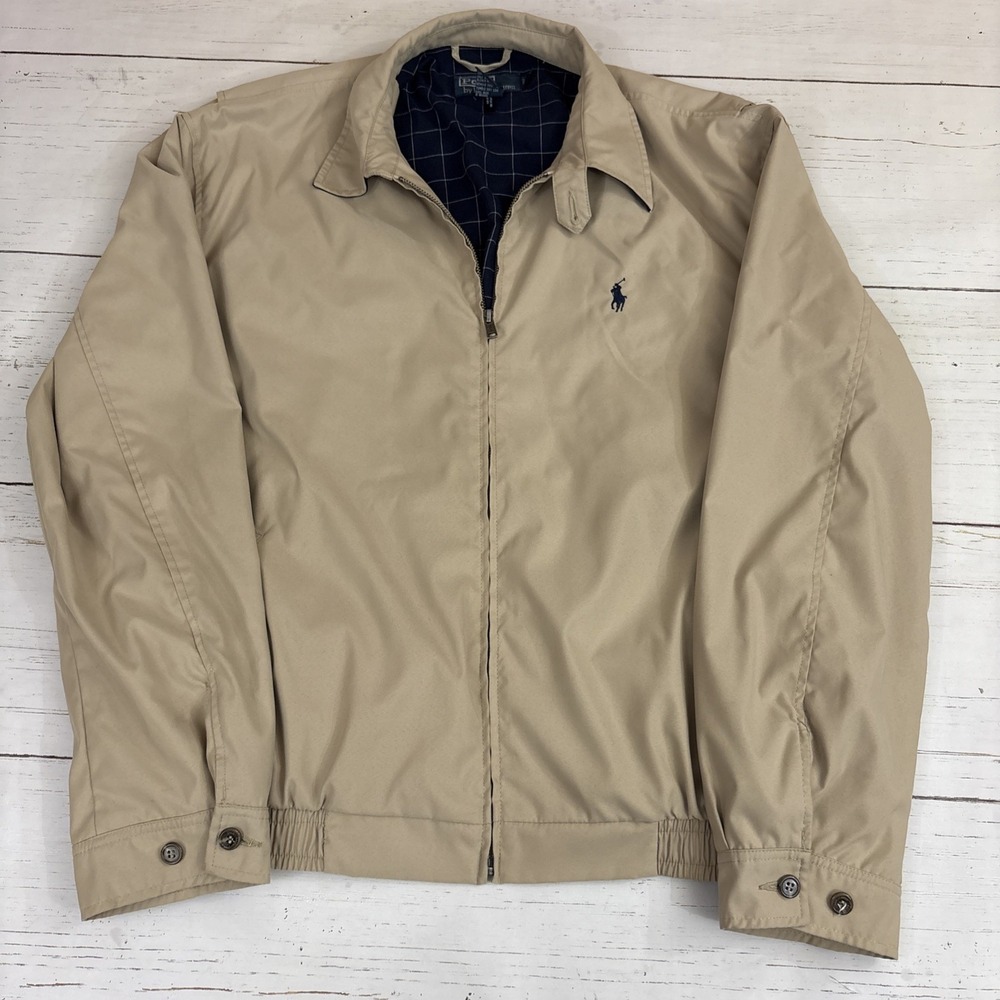 Polo Ralph Lauren Harrington Jacket Mens L Beige Windbreaker Lined Full Zip